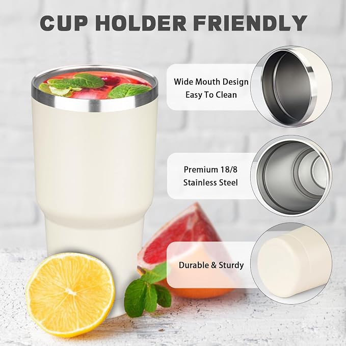 30 oz Tumbler with Lids and Straws, Stainless Steel Insulated Coffee Tumbler - Image 3