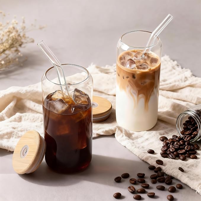 Iced Coffee Cups with Lids 2 pcs: 20 oz Glass Cups with Lids and Straws as - Image 5