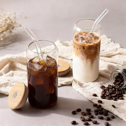 Iced Coffee Cups with Lids 2 pcs: 20 oz Glass Cups with Lids and Straws as - Image 5