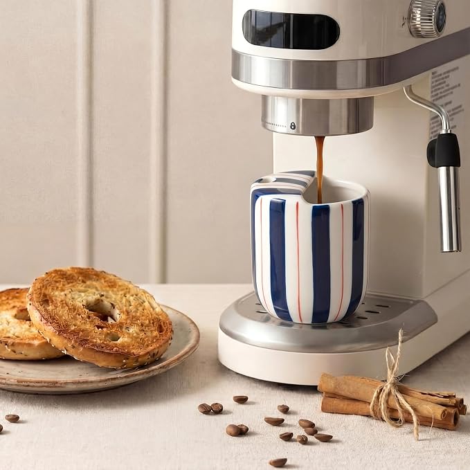 Ceramic Mug with Sip Hole 10 oz Novelty Deep Blue Red Striped Ceramic Coffee - Image 5