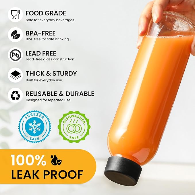 8 Pack 18 oz Glass Juice Bottles - Image 4