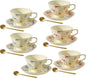 Vintage Fancy Porcelain Tea Cups and Saucers Set of 6, 8 oz China Ceramic by Unknown