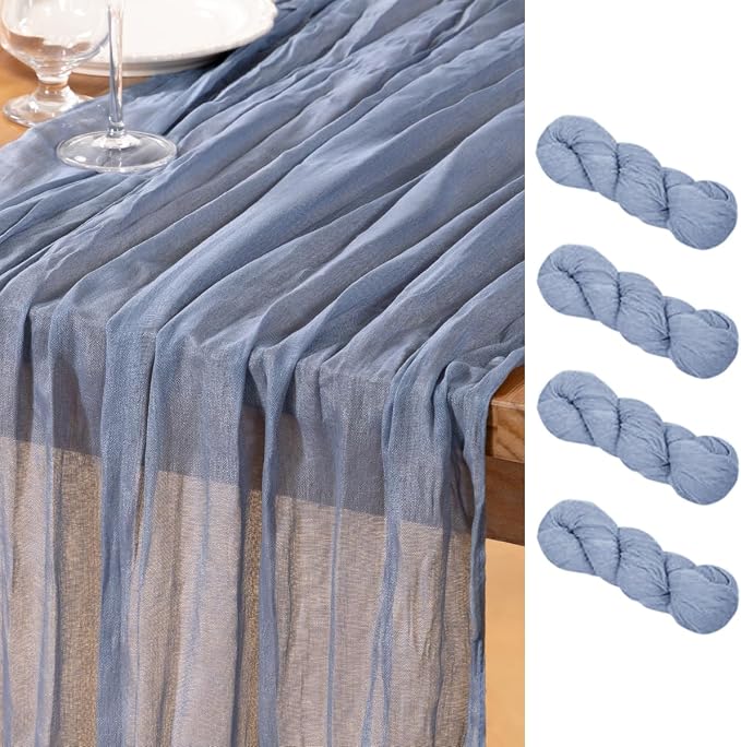 DeZerlor Dusty Blue Cheesecloth Table Runners 4 Pack Summer Boho Runners | by DeZerlor
