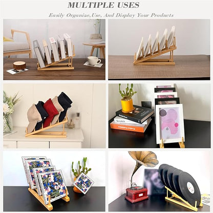 5 Pack Plate Stands For Display,Wooden Multi Plate Holder Cabinet Organizer, 5-Tier Craft Show Vendor Counter Display Rack For Tabletop Book, Art prints, and Platter
