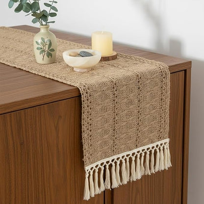 Linen Woven Table Runner, Farmhouse Rustic Jute Table Runners by EphyrosaHome
