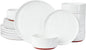 GZG Modern Art Series - 18 Pcs Speckled Stoneware Plates and Bowls Sets, Ceramic Dinnerware Set with Rustic Terracotta Underside, Microwave and Dishwasher Safe Handcrafted Dishes Set - Porcelain White