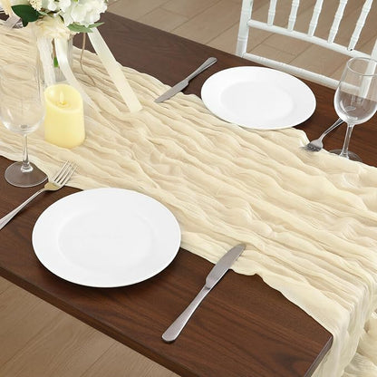 8 Pack Ivory Cream Cheesecloth Table Runner 120 Inch Boho Wedding Decor | - Image 7