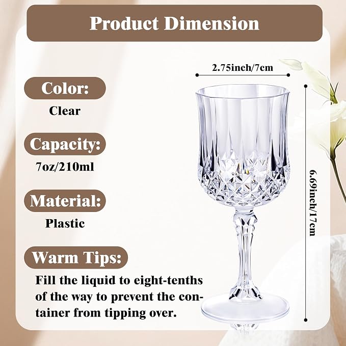 Ciaell 48PCS Plastic Wine Glasses - 7 oz Disposable Goblets - Image 6
