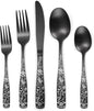 Matte Black Rose Flower Pattern Silverware Set by MetalServingUtensils