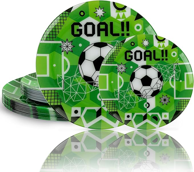 20 Green Plastic Soccer Plates, Disposable Plates by I00000