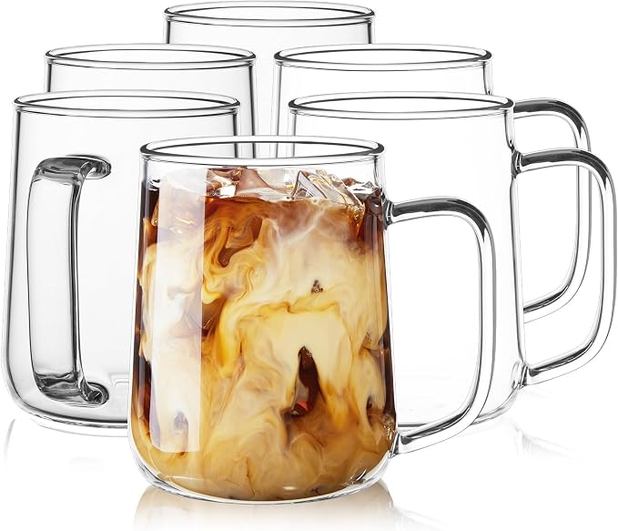 Glass Coffee Mugs, 16 oz Glass Coffee Cups Set of 6, Hot/Cold Beverages by Unknown