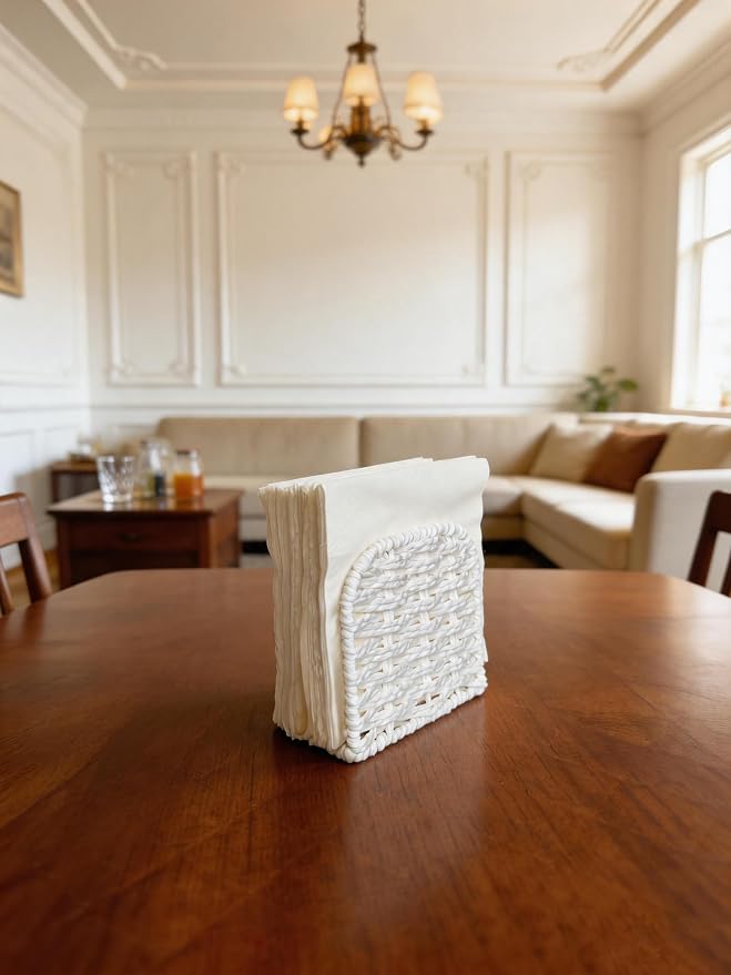 Napkin Holder Freestanding, Paper Cord Handwoven, Tabletop Dispenser, Farmhouse - Image 4