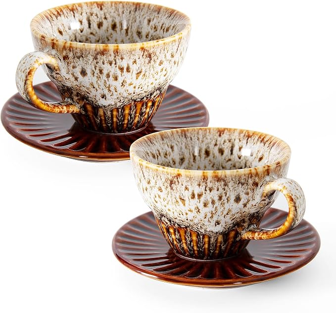 4 oz Espresso Cups and Saucers Set of 2, Ceramic Tea Cup by YINUOWEI