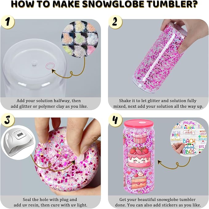 20 Oz Plastic Snowglobe Tumbler, 8 Pack Pre-Drilled Double Wall Acrylic Snow - Image 5