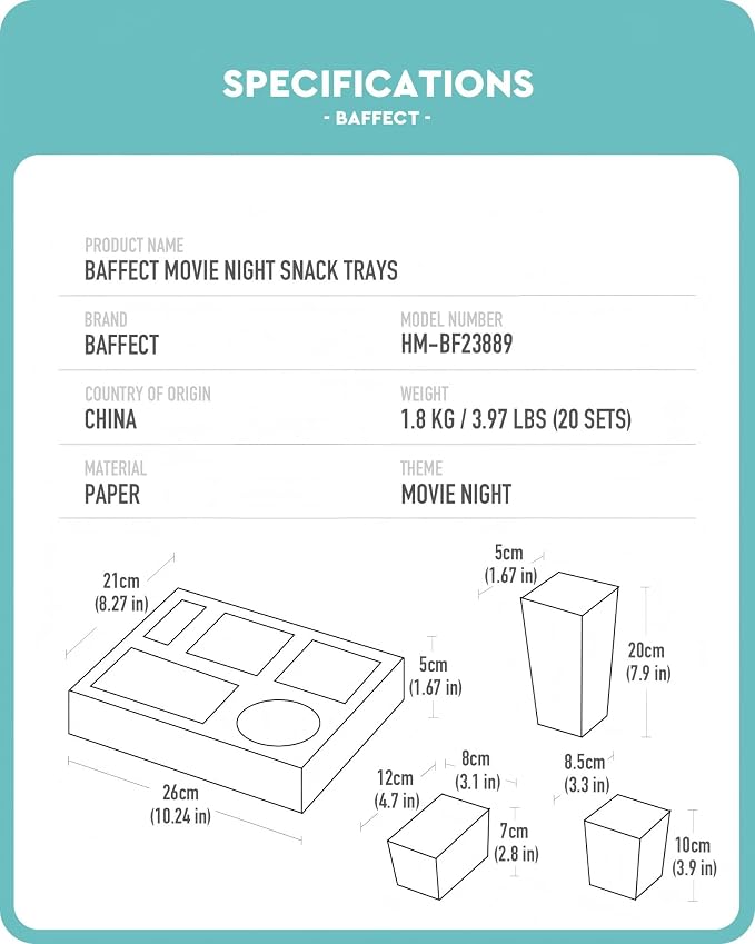 Baffect Movie Night Snack Trays 100pcs Movie Night Supplies | 20 Movie Night - Image 6