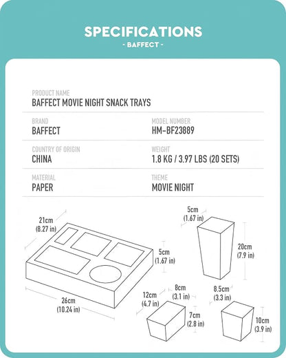 Baffect Movie Night Snack Trays 100pcs Movie Night Supplies | 20 Movie Night - Image 6
