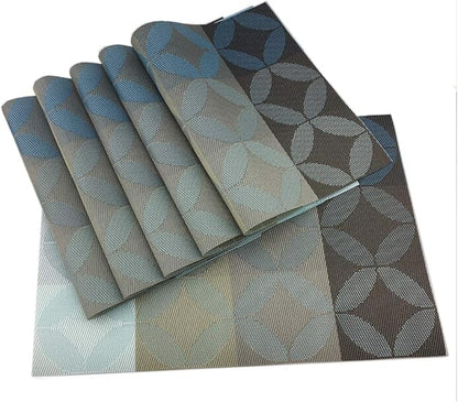 Gugrida Heat-Resistant, Stain Resistant Anti-Skid PVC Woven Vinyl Placemats - Non-Slip Kitchen Table Mats Set of 6 (30x45 cm, Blue)
