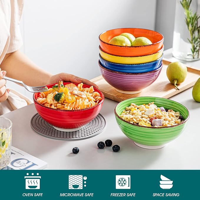 vancasso Bonita Cereal Bowls Set of 6-27 Oz Ceramic Soup Bowls, Microwave & - Image 4