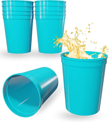 PartyPrints 10 Pack 16 oz Turquoise Reusable Blank Plastic Cups, Stadium Cups by PartyPrints