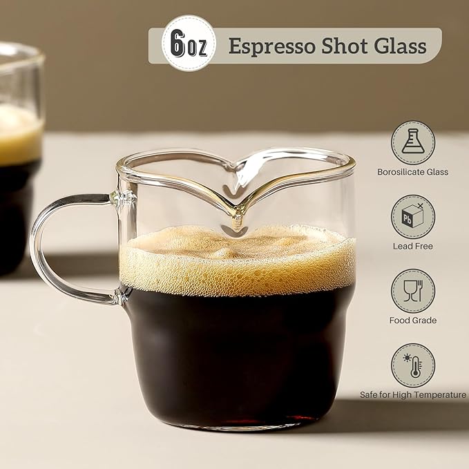 NETANY 6 OZ Espresso Cups Set of 2, Double Spouts Stackable Cups, Espresso - Image 2
