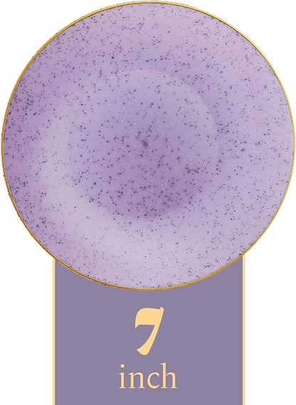 PLASTICPRO 30 Pack Disposable Plastic Plates Heavyweight Granite Look Elegant 7 inch Dinner Plates Purple with Gold Rim