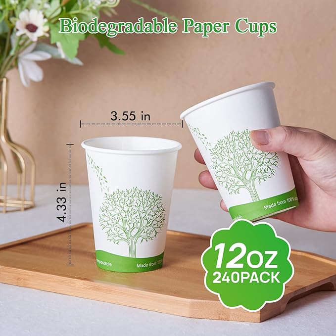ECOLipak 240 Count 12 oz Compostable Paper Cup, Disposable Paper Coffee Cup | - Image 5