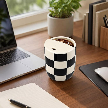 Ceramic Mug with Sip Hole 10 oz Novelty Checkered Coffee Mug | Hand Painted - Image 6