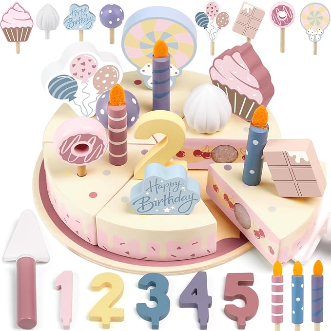 Wooden Birthday Party Cake Play Food Sets by AirlabStudio