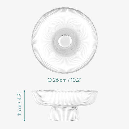 Navaris Decorative Fluted Transparent Glass Bowl for Fruit Snacks Sweets - 26cm Diameter Table Centerpiece Dish