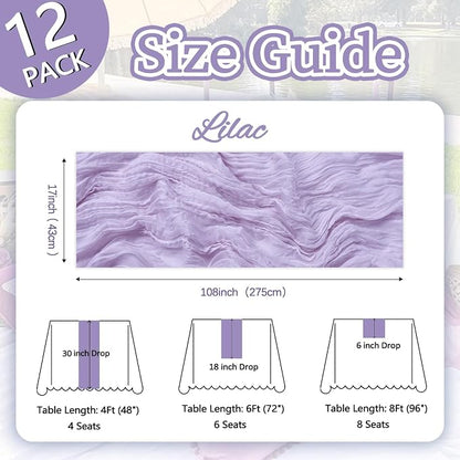12 Pack Lilac Purple Cheesecloth Table Runner 17 x 108 Inch | Boho Gauze Cheese - Image 2