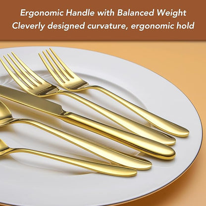 40 Piece Gold Silverware Set Service for 8, EIUBUIE Premium Stainless Steel Gold flatware Cutlery Sets, Mirror Polished Modern Kitchen Eating Utensils Sets Include Spoons Forks Knives