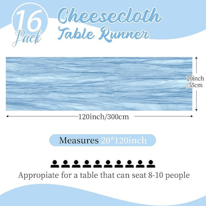 16 Pack Baby Blue Cheesecloth Table Runners 20x120 Inch Gauze Table Runner 10FT - Image 2