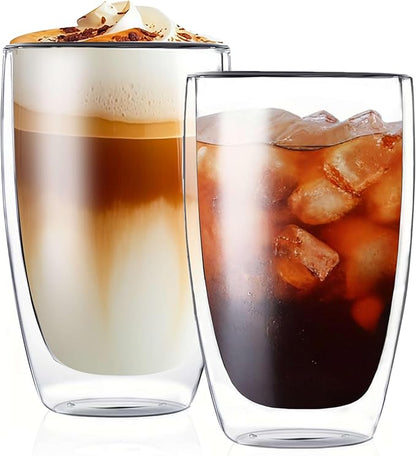 MESNEY 17oz Double Walled Glass Coffee Mugs, Glass Coffee Mugs Set of 2 by MESNEY