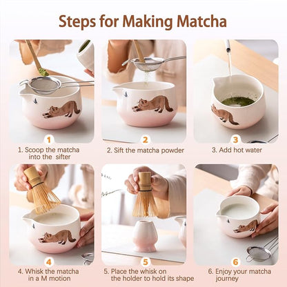 Matcha Set with Cat Pattern, 17 OZ Matcha Bowl, Matcha Kit - Image 8