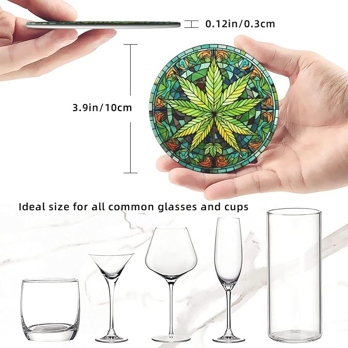 Weed Coasters for Drinks, Weed Decor Bar Drink Coasters for Coffee Table - Image 5