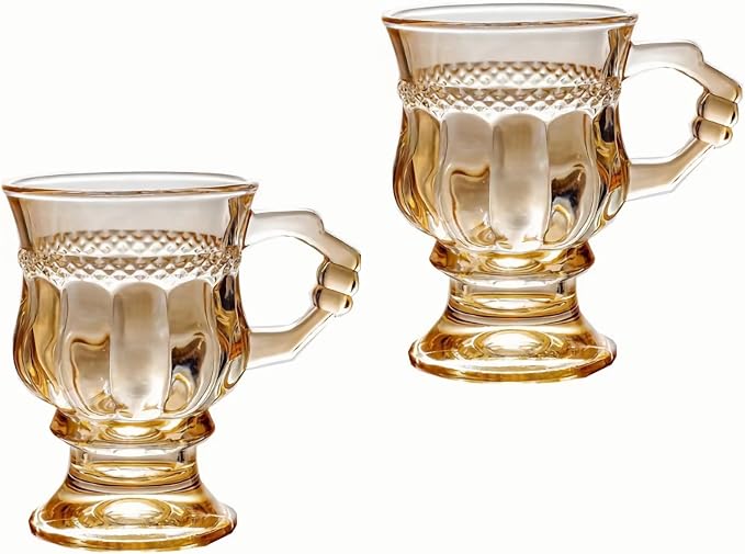 Vintage Glass Coffee Mugs with Handles, 4oz Wine Goblet, Beverage Christmas by Unknown
