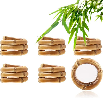 Natural Bamboo Napkin Rings Set of 6, Handmade Rattan Napkin Holder Rings by QIAOIDEA