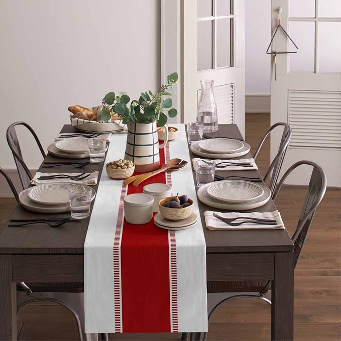 72 inches Long Red Table Runners, Modern Stripes Table Runner Dresser Scarves - Image 4