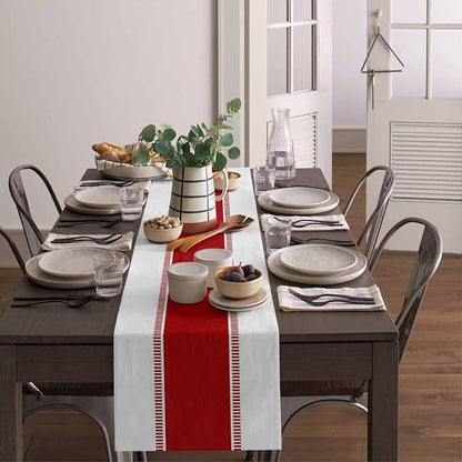 Red Table Runners 90 inches Long, Modern Stripes Table Runner Cotton Linen - Image 4