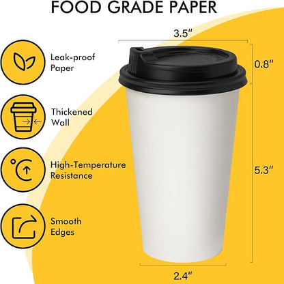 RACETOP Coffee Cups with Lids 16 oz, 100 Pack Disposable To Go Cups | Thickened - Image 2