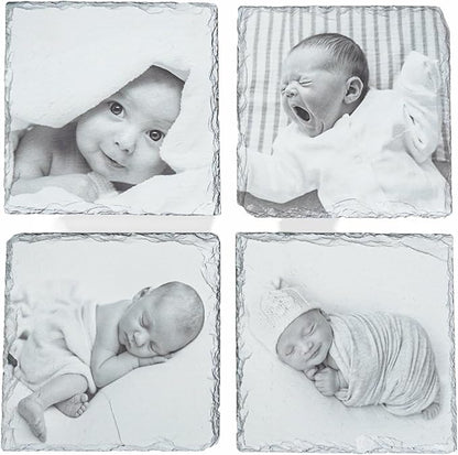 Blue Ridge Mountain Gifts - Custom Coasters Printed with Your Photos, Newborn Baby Photos, Thoughtful Keepsake for New Parents, New Mom and Dad Gift of Newborn Photoshoot, Personalized Slate Coasters
