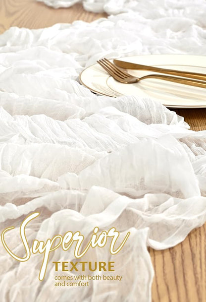 Showgeous 2 Pack Ivory White Cheesecloth Table Runners Boho Wedding Decor | - Image 4