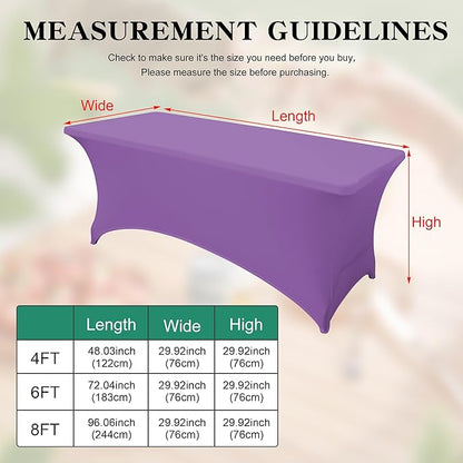 4FT Table Cloth for Rectangular Fitted Events Stretch Light Purple Table Covers Washable Spandex Tablecloth Protector for Party, Wedding, Cocktail, Banquet, Festival