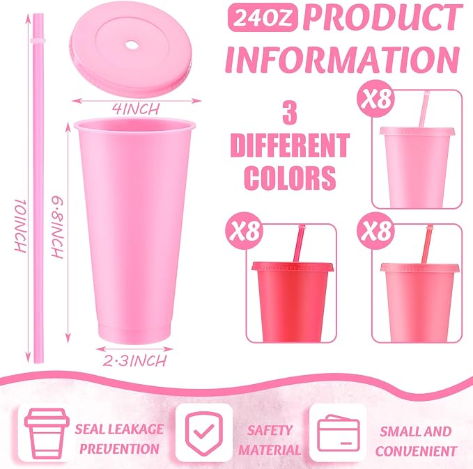 Skylety 24 Pcs Hot Pink Plastic Cups - Image 2