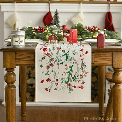 Artoid Mode Floral Leaves Christmas Table Runner, Wild Flowers and Grasses - Image 7