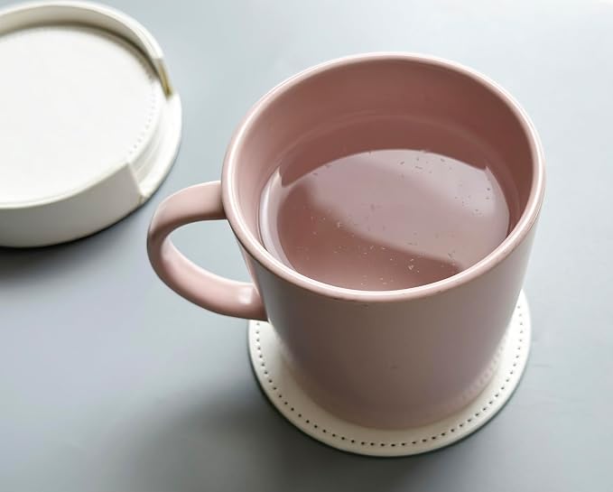 Set of 6 Leather Coasters, Round Coasters - Image 6