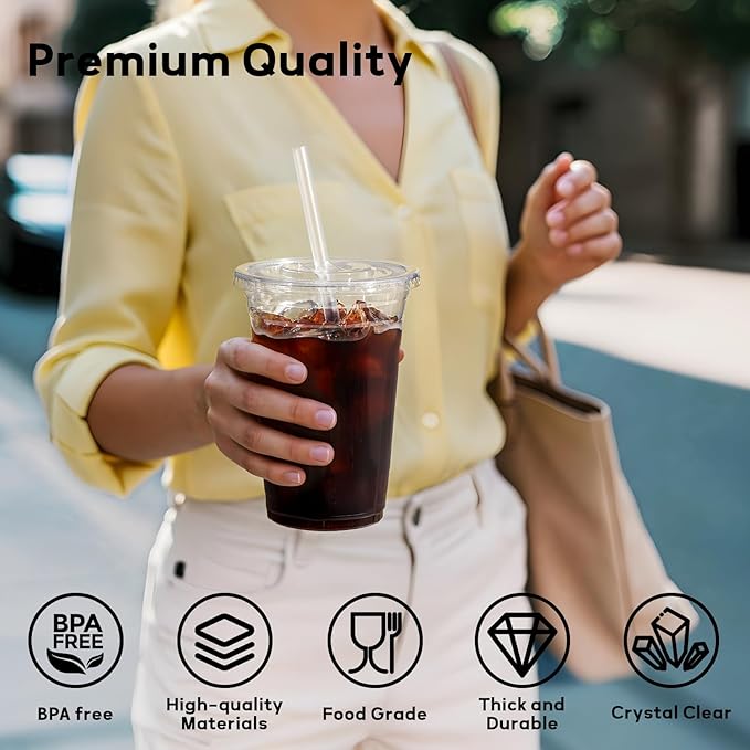 AOZITA 20 oz Plastic Cups with Lids and Straws, 25 Pack, Disposable Iced Coffee - Image 3