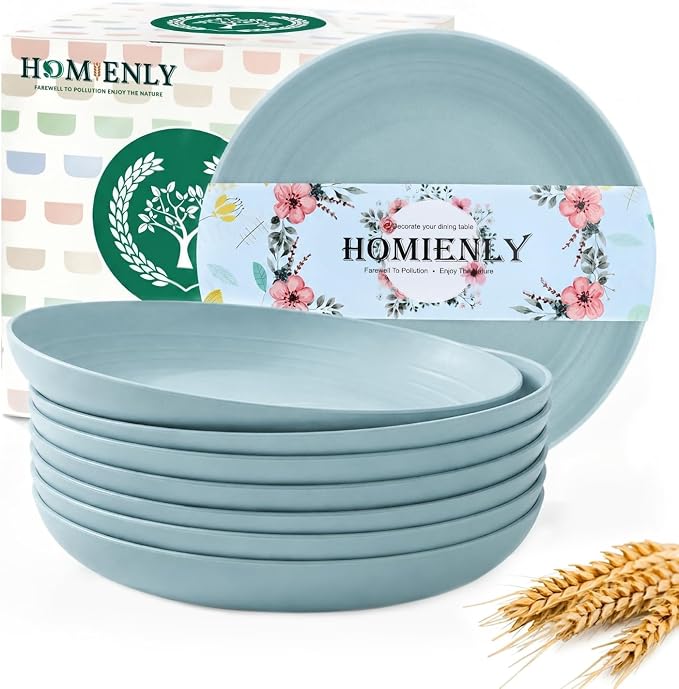 Wheat Straw Deep Plates 9 Inch Unbreakable & Lightweight Plastic Dinner Plates by HOMIENLY