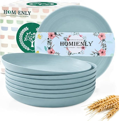 Wheat Straw Deep Plates 9 Inch Unbreakable & Lightweight Plastic Dinner Plates by HOMIENLY