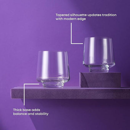 JoyJolt Sidney Double Old Fashioned Glasses Set of 4 | 11.5 oz Rocks Whiskey Glasses for Bourbon Scotch Cocktail Cognac Vodka | Home Bar Lowball Glass Tumblers | Premium Crystal Barware Made in Europe